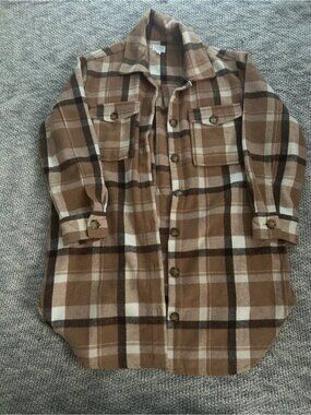 Cozy Plaid Button-Up Shacket in Brown and Cream